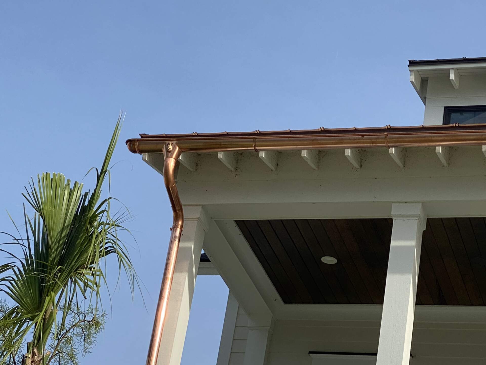 Close-up of copper gutters in Charleston, South Carolina.