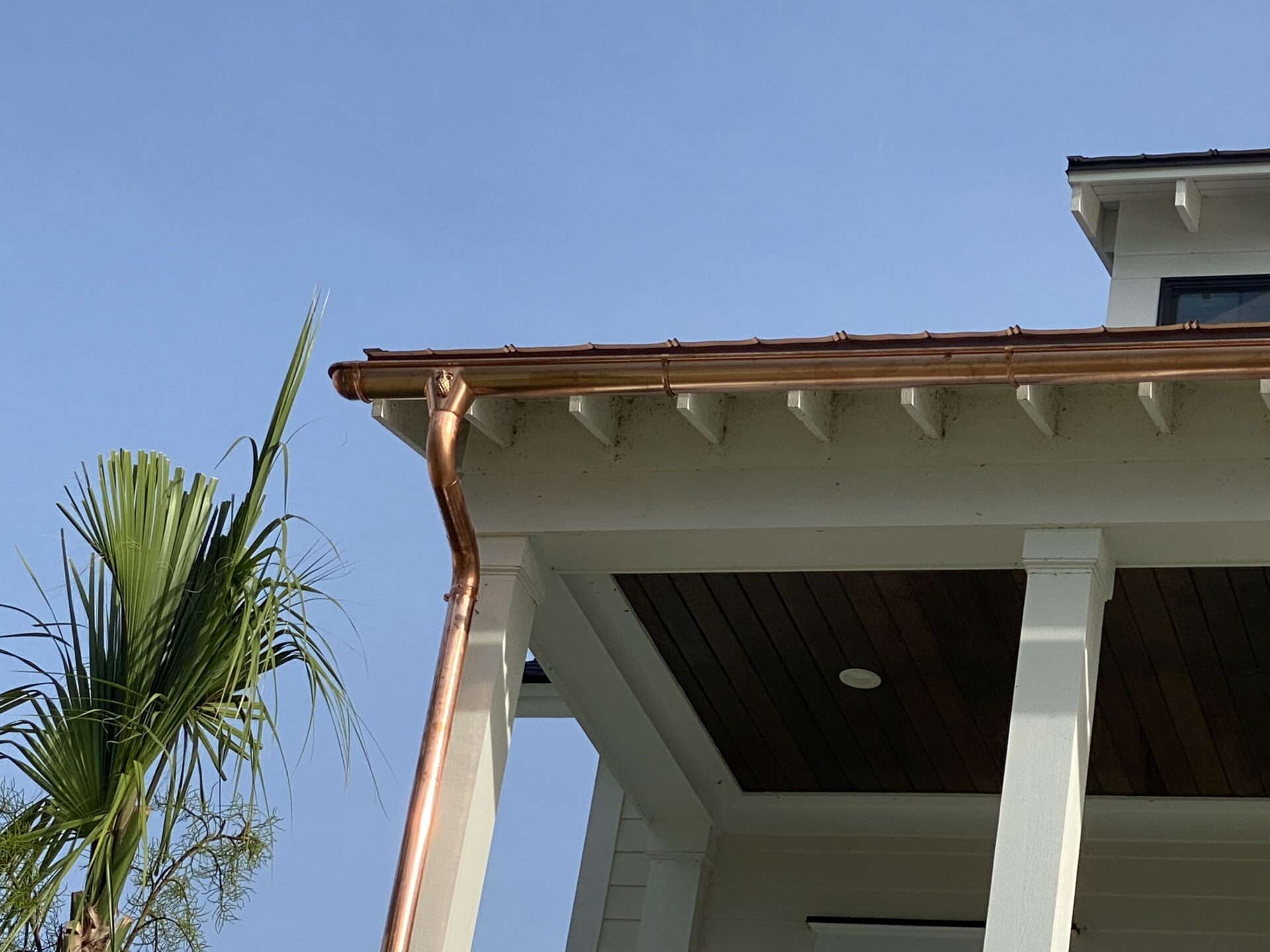 New copper gutters installed on a Charleston home
